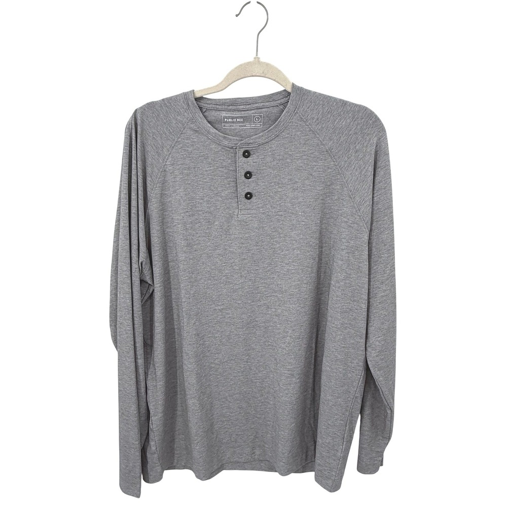 Public Rec Mens Go-To Henley Long Sleeve Shirt Heather Grey Large Raglan Tee